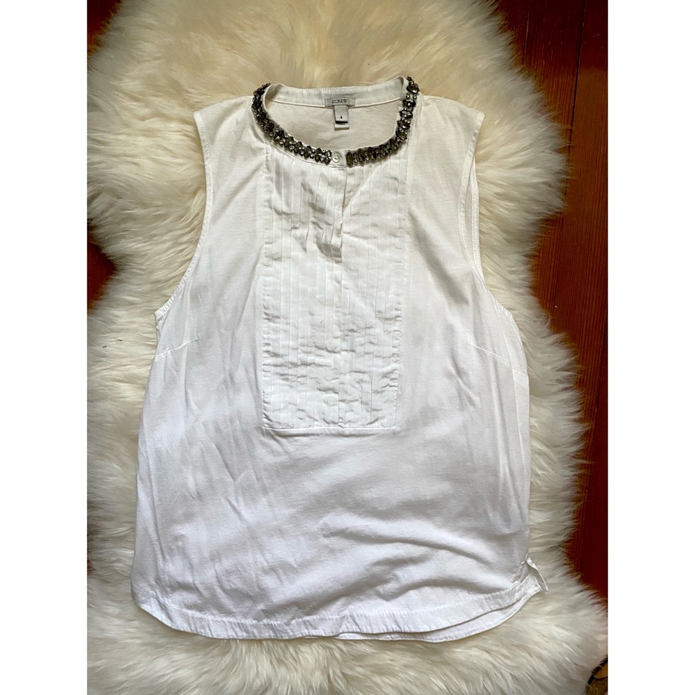 J. Crew white jeweled color button up tank top